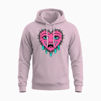 Crying Heart Tattoo - Traditional Old School Tattooed Inked Unisex Hoodie - Light Pink
