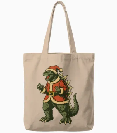 Santa Kaiju Retro Christmas Tote Bags - Natural