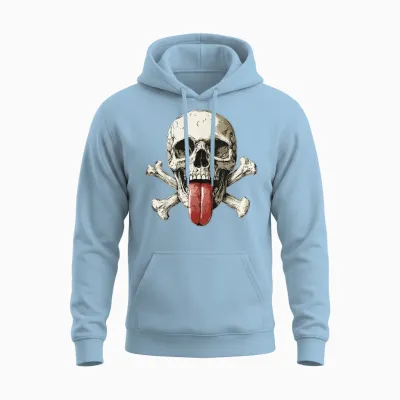 Modern Skull, Tongue Out Pirate Skull T-Shirt, Black, S Unisex Hoodie - Light Blue