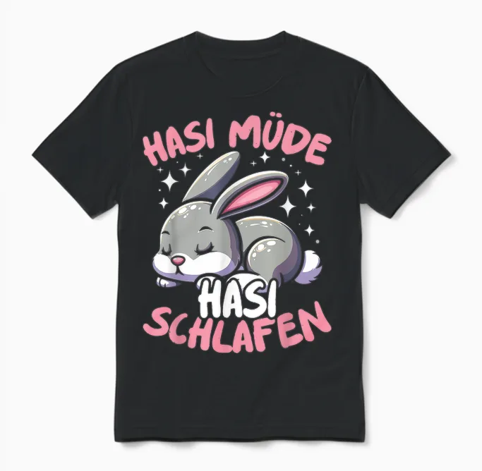 Hasi Müde Hasi Schlafen Lustiges Süßes Schlafshirt Damen Unisex T-Shirt in Black