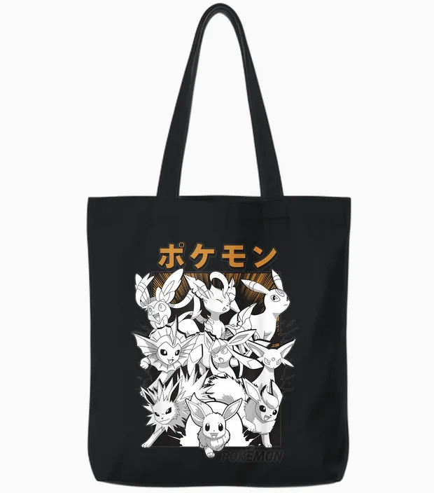 Pokémon Eevee & Eeveelutions Epic Mashup Vintage Tote Bags in Black