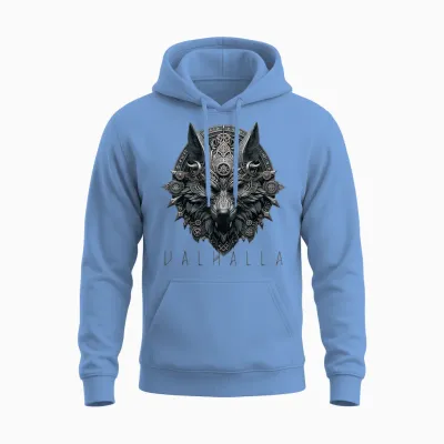 Valhalla Odin Runes Norse Wolf Mask Viking Compass Man Woman Unisex Hoodie - Carolina Blue