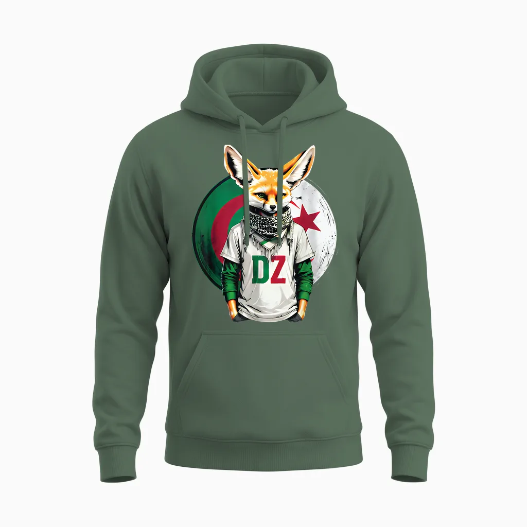 Fennec Algerian Flag Football Gift Jersey Dz Unisex Hoodie in Military Green