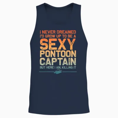 Funny Sexy Pontoon Captain Art for Men Women Pontoon Boat Unisex Tank Top - Navy