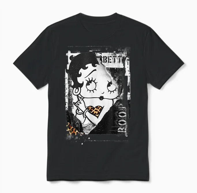 Betty Boop Distressed Punk Rock Vintage Stamp Poster Design Unisex T-Shirt in Black