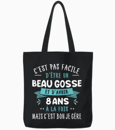 Beau Gosse Funny Gift Idea for Children 8 Years Birthday Party T-Shirt, Black, S Tote Bags - Black