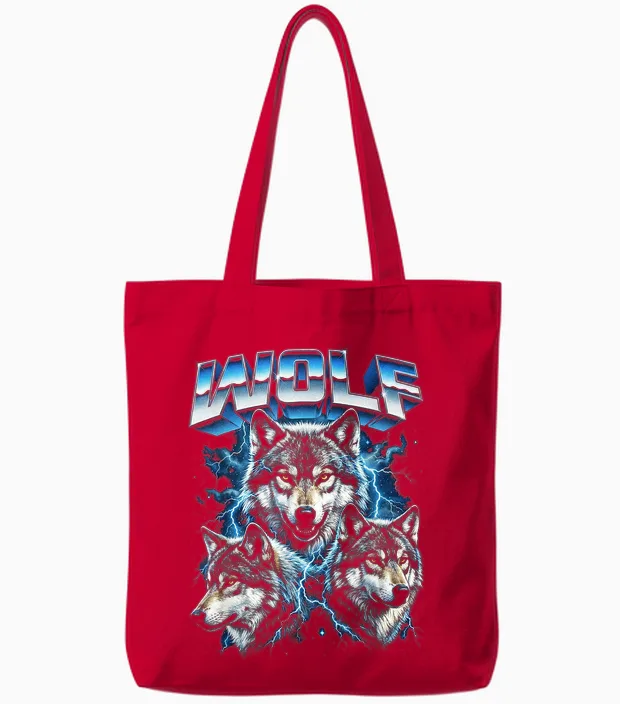 Loup Vintage Années 80 Rétro Drôle Loup Faune Sauvage Années 90 Hommes Femmes Tote Bags in Red