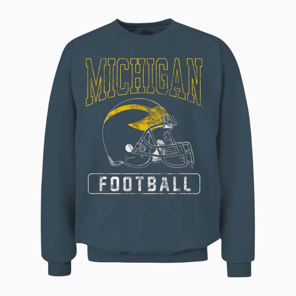 University of Michigan Wolverines U of M Football Helmet Unisex Sweatshirt in Dark Heather
