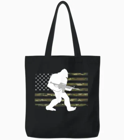 Bigfoot Gun Owner Camo Us American Flag Sasquatch Ar15 Rifle Tote Bags - Black