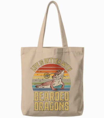 Bearded Dragon Retro Tote Bags - Natural