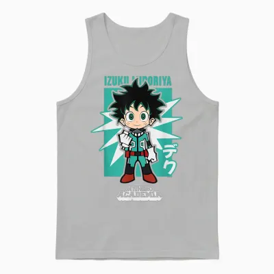 My Hero Academia Chibi Deku Kanji and Starburst Anime Unisex Tank Top - Ash