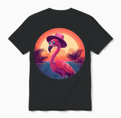 Flamingo Lovers Retro Style Unisex T-Shirt - Black