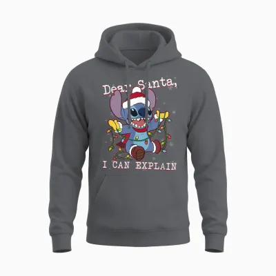 Disney Lilo & Stitch Christmas Dear Santa, I Can Explain Short Sleeve Unisex Hoodie - Charcoal