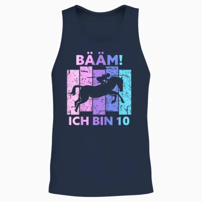 Children's 10th Birthday Girl Ten Years Old Horse Bäm! I Am 10 T-Shirt, Black Unisex Tank Top - Navy