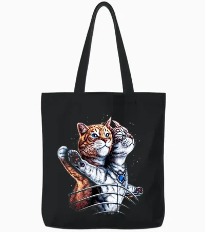 Titanic Cat T-Shirt, Black, S Tote Bags - Black