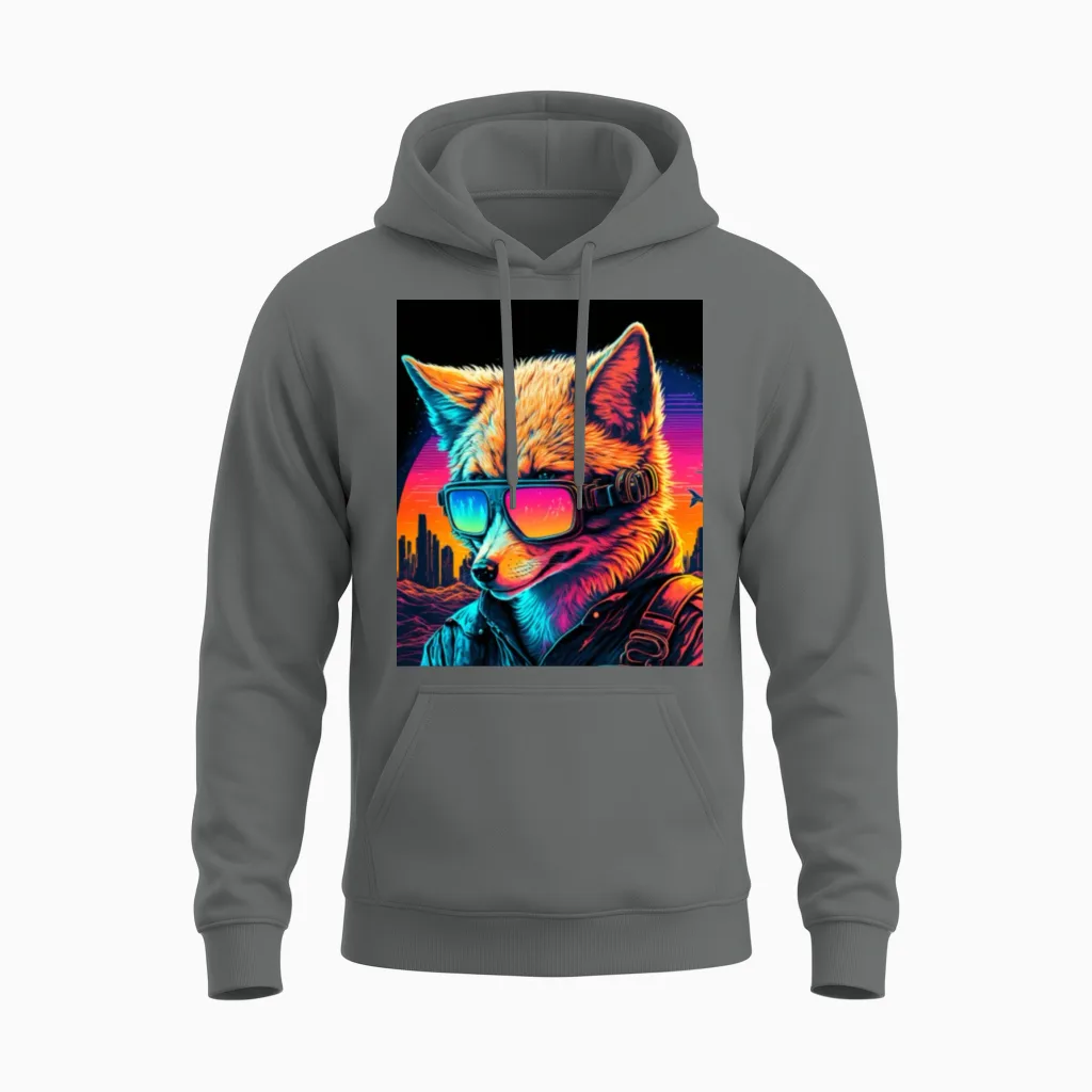 Retro Futuristic Synthwave Fox Unisex Hoodie - Graphite Heather