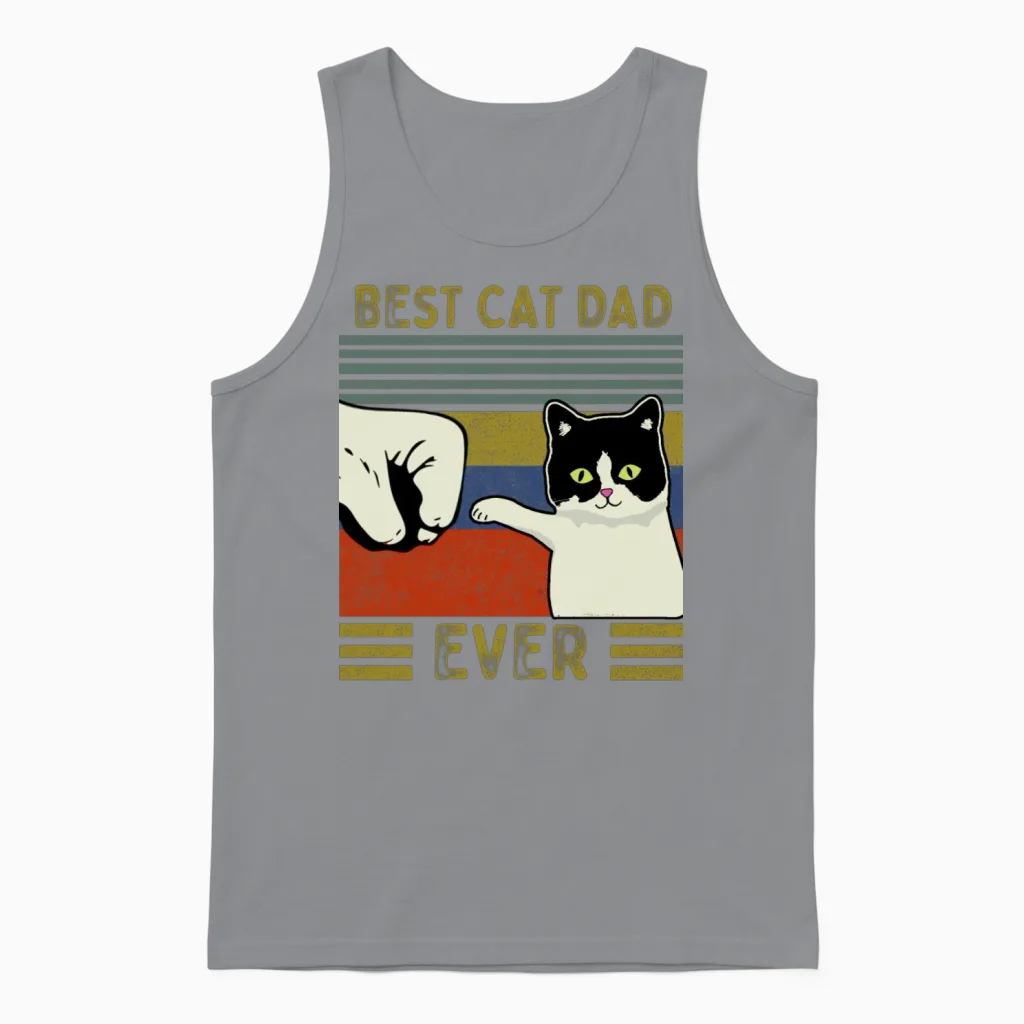 Vintage Best Cat Dad Ever Bump Unisex Tank Top in Sport Grey