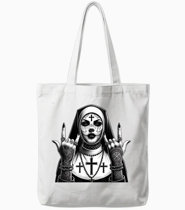 Gothique Esthétique Occulte Impie Grunge Emo Punk Satanic Nonne Tote Bags in White