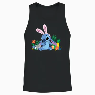 Disney Stitch Easter Bunny Ears & Eggs Tropical Spring Pals Unisex Tank Top - Black