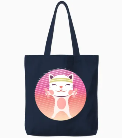 90s Retro Cat Fitness Tote Bags - Navy