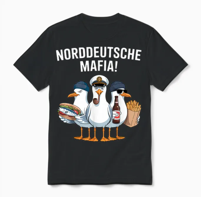 T-Shirt North German Mafia Seagulls North German Low German Captain Unisex T-Shirt in Black