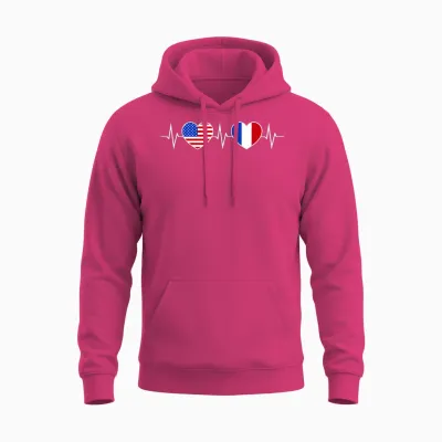 France états-Unis Battements De Cœur Francais Amérique Unisex Hoodie - Heliconia