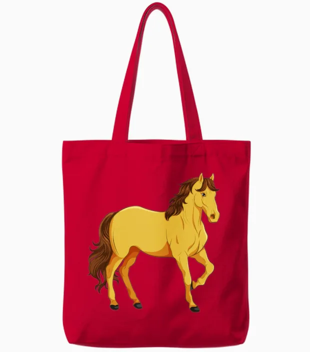 The Golden Horse. - Horse Lovers Tote Bags in Red