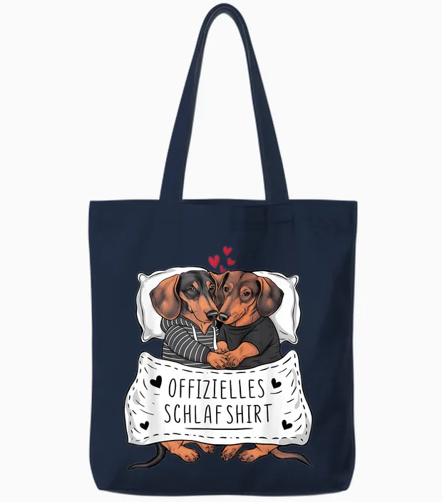 Offizielles Schlafshirt Süßes Dackel Paar Schlaf Tote Bags in Navy