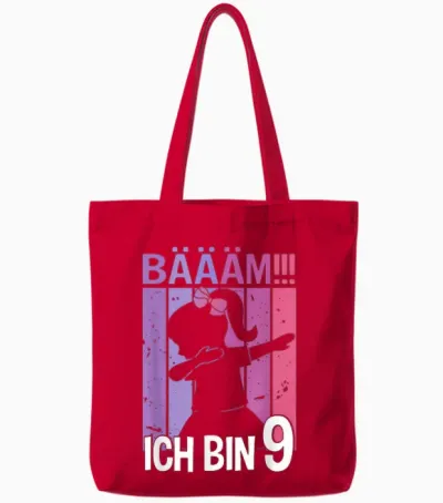 Girls' T-Shirt with German Text "tanzen Bääm Ich Bin 9 Jahre Dab" [german Tote Bags - Red