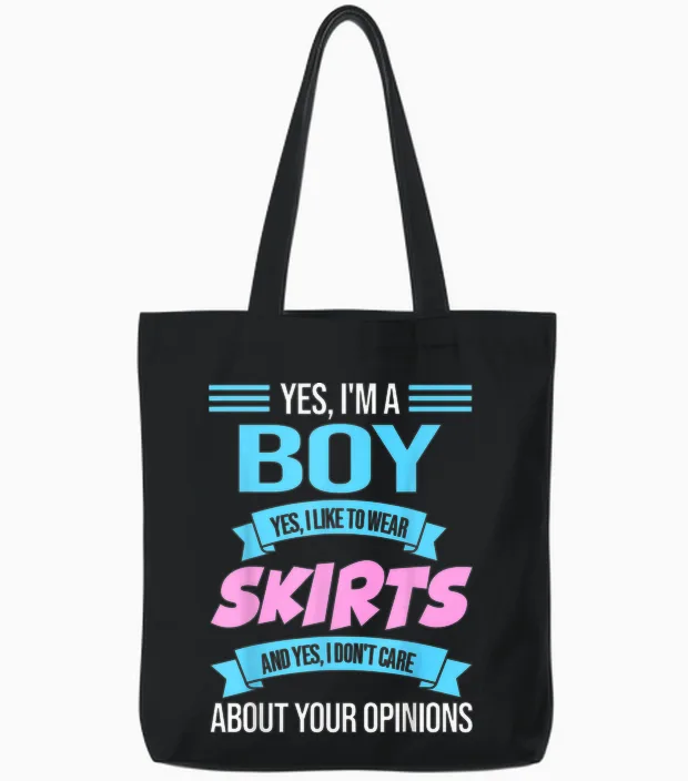 Ja, I'm a Boy Yes, I Like to Wear Skirts Anime Femboy Tote Bags in Black