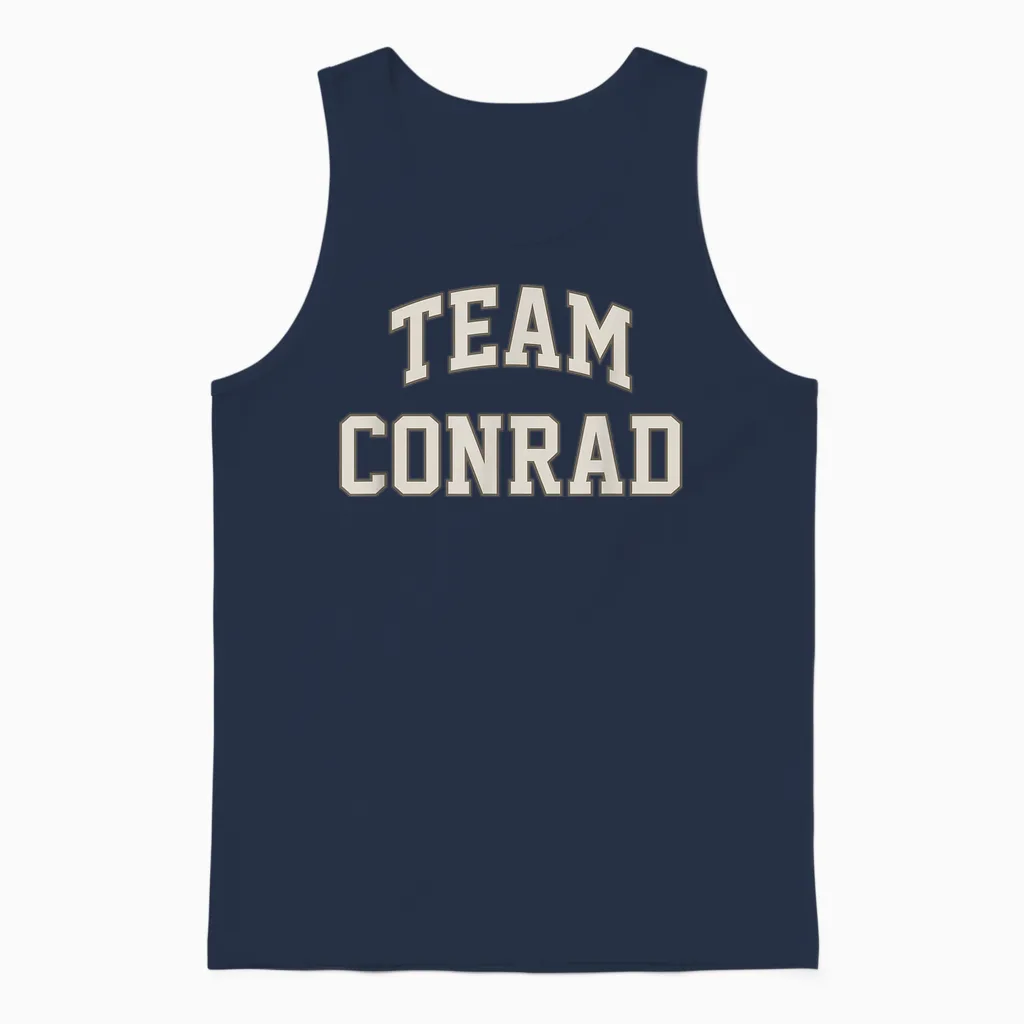 Team Conrad Cute Rivalry Graphic Coastal Style Unisex Tank Top in Navy