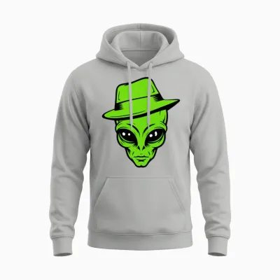 Grey Alien Retro Gangster Unisex Hoodie - Ash