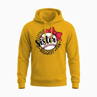 Baseball Little Sister Biggest Fan Bow Baseball Sister Unisex Hoodie - Gold