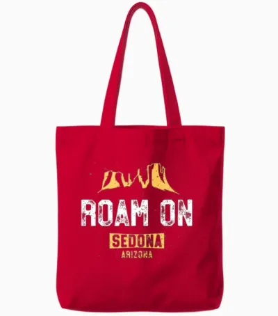Funny Sedona Roam on Arizona Hiking Tote Bags - Red