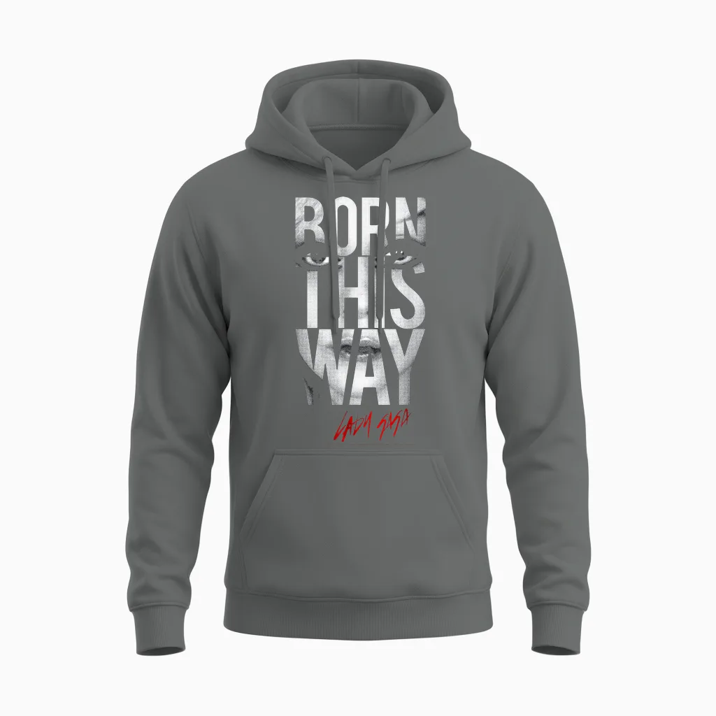 Lady Gaga Born This Way Text Music by Rock Off Unisex Hoodie in Graphite Heather