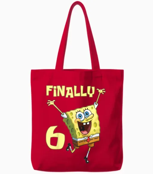 Kids Original Spongebob Square Pants - 6th Birthday. Finally 6. Tote Bags - Red