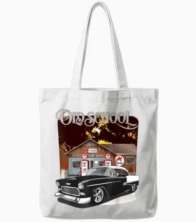 1955 55 Chevys Bel Air Classic Vintage Muscle Car Old School Tote Bags - White