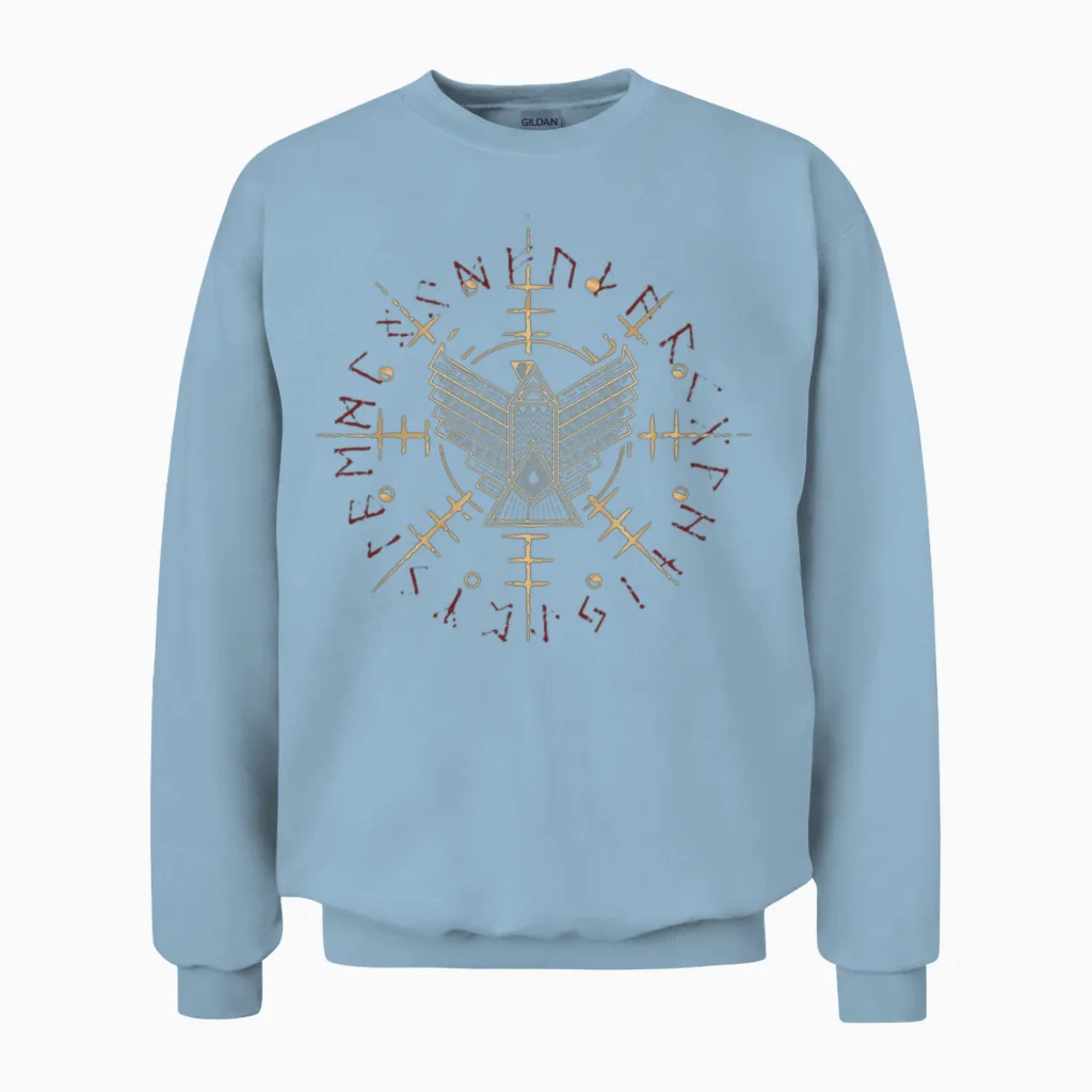 Helm of Awe Eagle Moon Phase Unisex Sweatshirt in Light Blue