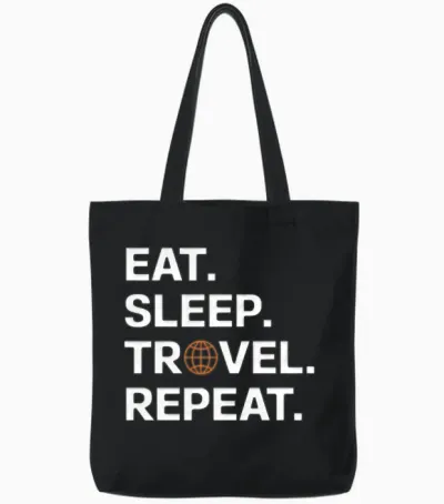 Eat Sleep Travel Repeat Tote Bags - Black