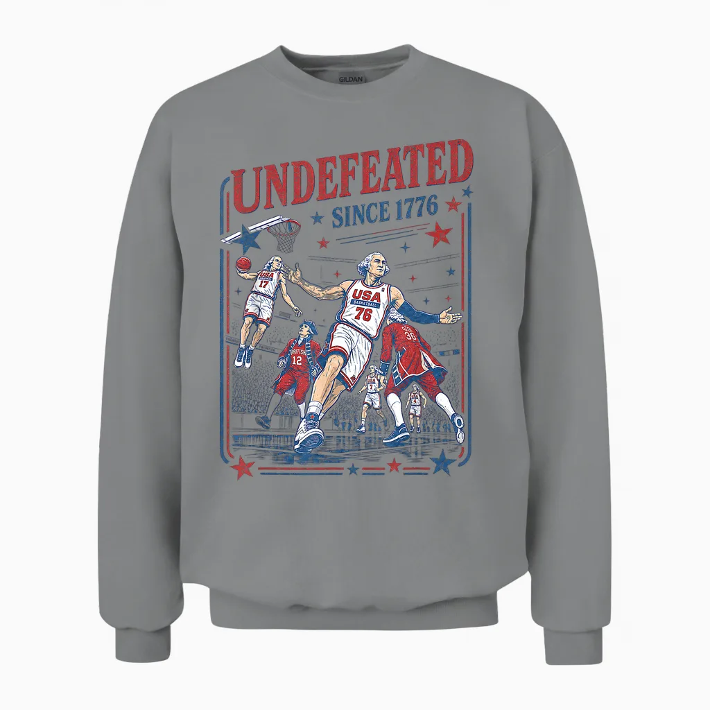 4th of July Basketball Undefeated Since 1776 250 Years Unisex Sweatshirt in Sport Grey
