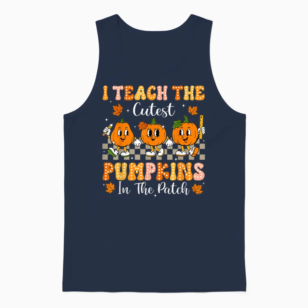 I Teach the Cutest Pumpkins in the Patch Teacher Halloween Unisex Tank Top in Navy