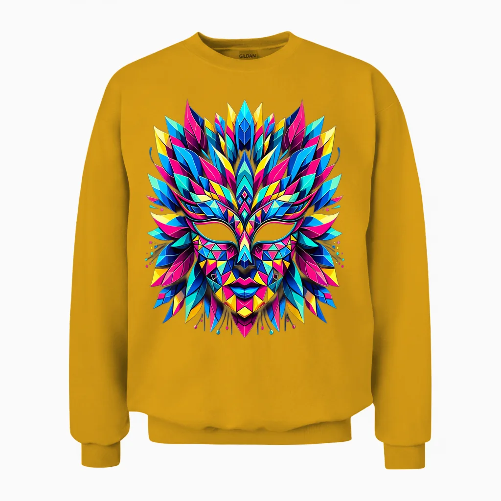 Retro Carnival Mask Brazil Rio T-Shirt, Black, S Unisex Sweatshirt in Gold