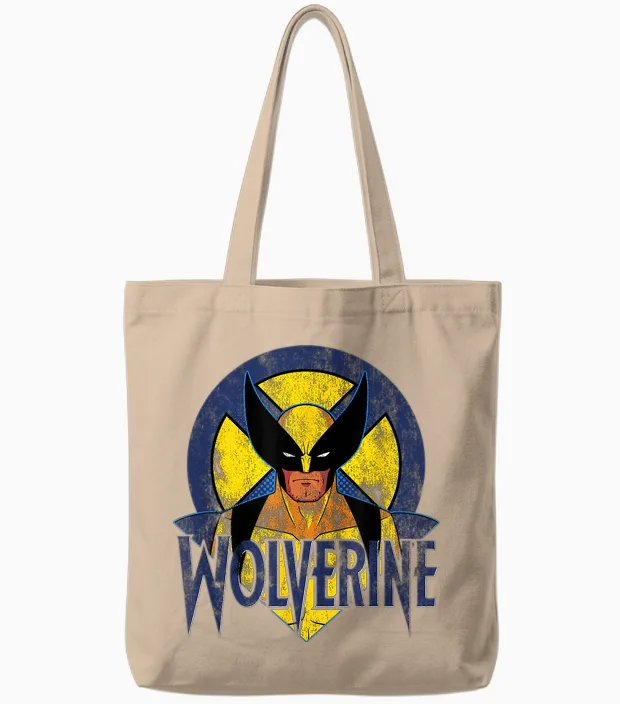 Marvel X-Men Retro Wolverine T-Shirt, Black, S Tote Bags in Natural