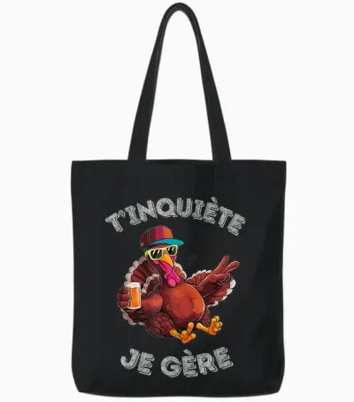 Accessory Turkey Turkey Humour Beer Aperitif T'inquiète Je T-Shirt, Black, S Tote Bags - Black