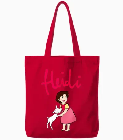 Heidi with Goat Cute with Logo Pink Cartoon Tv Series T-Shirt, Black Tote Bags - Red
