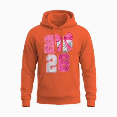 Happy New Year 2026 Disco Ball Pink Coquette Bow Family Unisex Hoodie - Orange