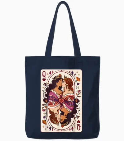 Lesbian Pride Month Lgbtq Queen Hearts Kartenmotiv Tote Bags - Navy
