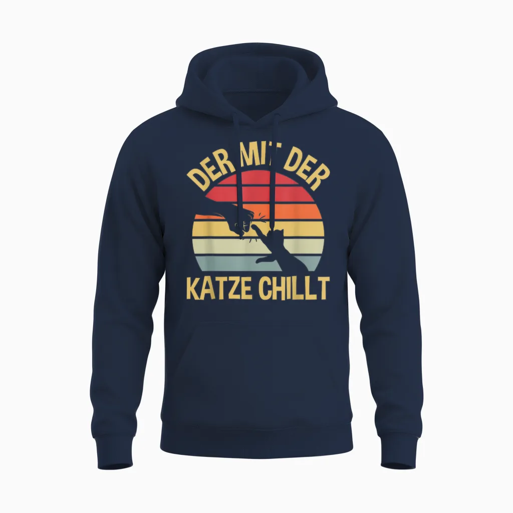 Der Mit Der Katze Chillt Katzen Katzenpapa Katzenbesitzer Unisex Hoodie in Navy