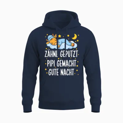 Schlafshirt Pyjama Nachthemd Zähne Geputzt Giraffe Kinder Unisex Hoodie - Navy