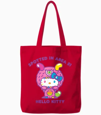 Hello Kitty Spotted in Area 51 Alien Sighting Tote Bags - Red